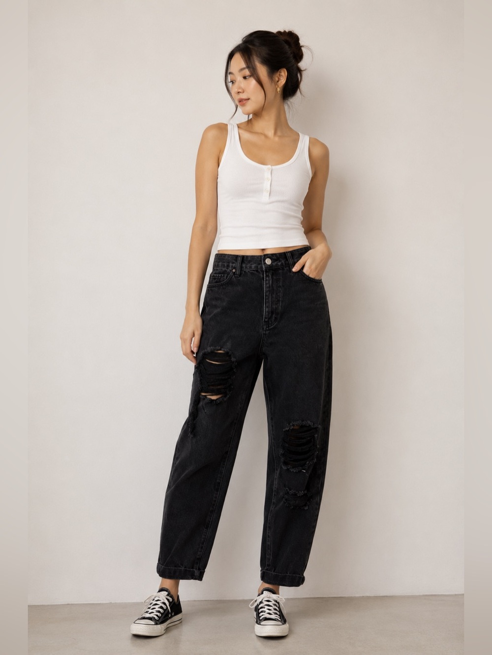 SHEIN Petite XS Black Distressed Jeans High Rise Ankle Length